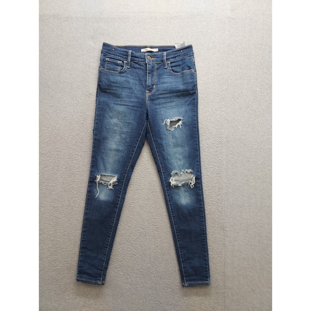 Levis Women Jean 26 Blue Denim Cotton Blend Skinny High Rise Distressed Stretch